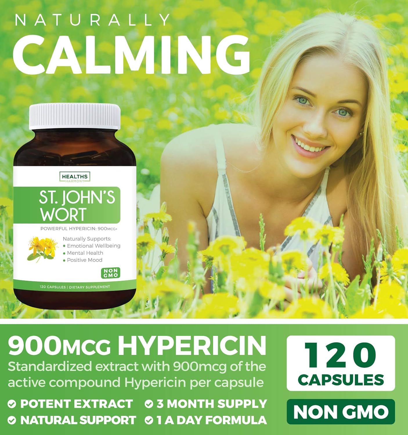 St. John's Wort - 120 Capsules (Non-GMO) Powerful 900mcg Hypericin - Saint Johns Wort Extract for Mood, Tincture & Mental Health - No Oil or Pills - 500mg Per Capsule Supplement: Health & Personal Care