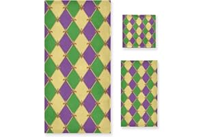 Naanle Mardi Gras Fleur De Lis Pattern Soft Luxury Decorative Set of 3 Towels, 1 Bath Towel+1 Hand Towel+1 Washcloth, Multipurpose for Bathroom, Hotel, Gym, Spa and Beach