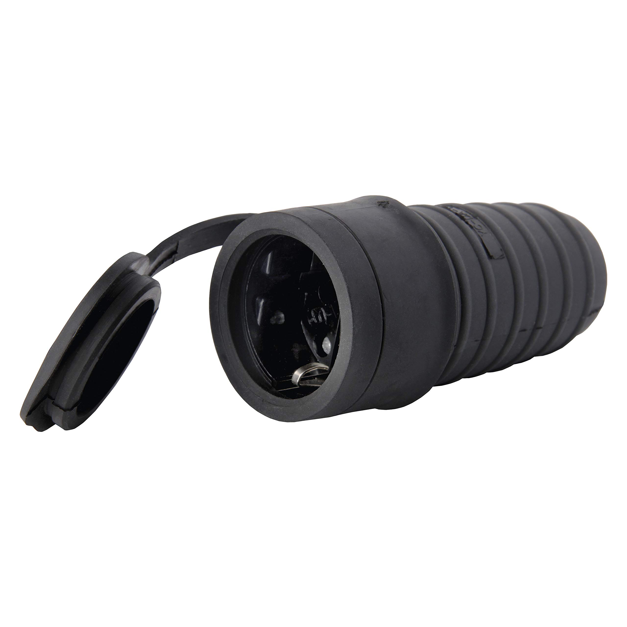 EMOS Protective Contact Rubber Coupling with Protective Cap, IP44 for Outdoor Use, Black, Single Pack