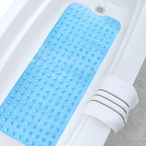 Unuber Badewannenmatten Extralange TPR Rutschfeste Badewanneneinlage Badematte mit Saugnäpfen Badewanne Dusche Kinder 100*40cm (Blue)