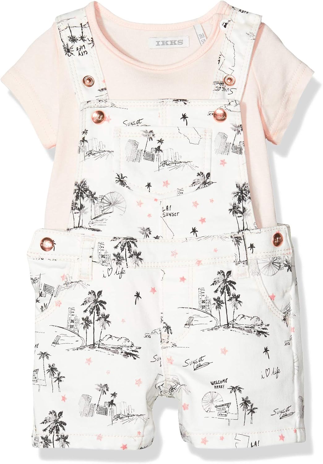 Ikks Junior Ensemble Salopette Palmier Et T Shirt Rose Taille Fabricant 2a Blanc Casse Imprime 19 Ecru 18 24 Mois Bebe Fille Salopettes Vetements