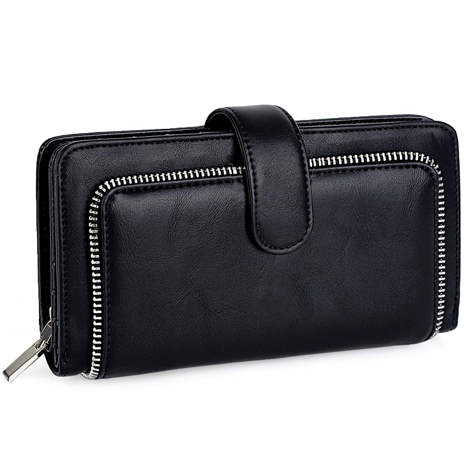 UTO Purses for Women RFID Blocking Ladies Wallet 15 Card Holders Snap Closure PU Leather Black