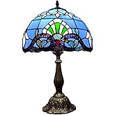 XPHMXP Tiffany Table Lamp 12X12X19 Inch Stained Glass Lamp Blue Baroque Style Antique Bedside Desk Nightstand Light for Bedro