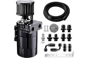 EVIL ENERGY Oil Catch Can, 300ml Baffled Catch Can Kit with Breather Filter, Universal Aluminum Air Oil Separator 2 Port with 10AN CPE Fuel Hose & Fitting Kits