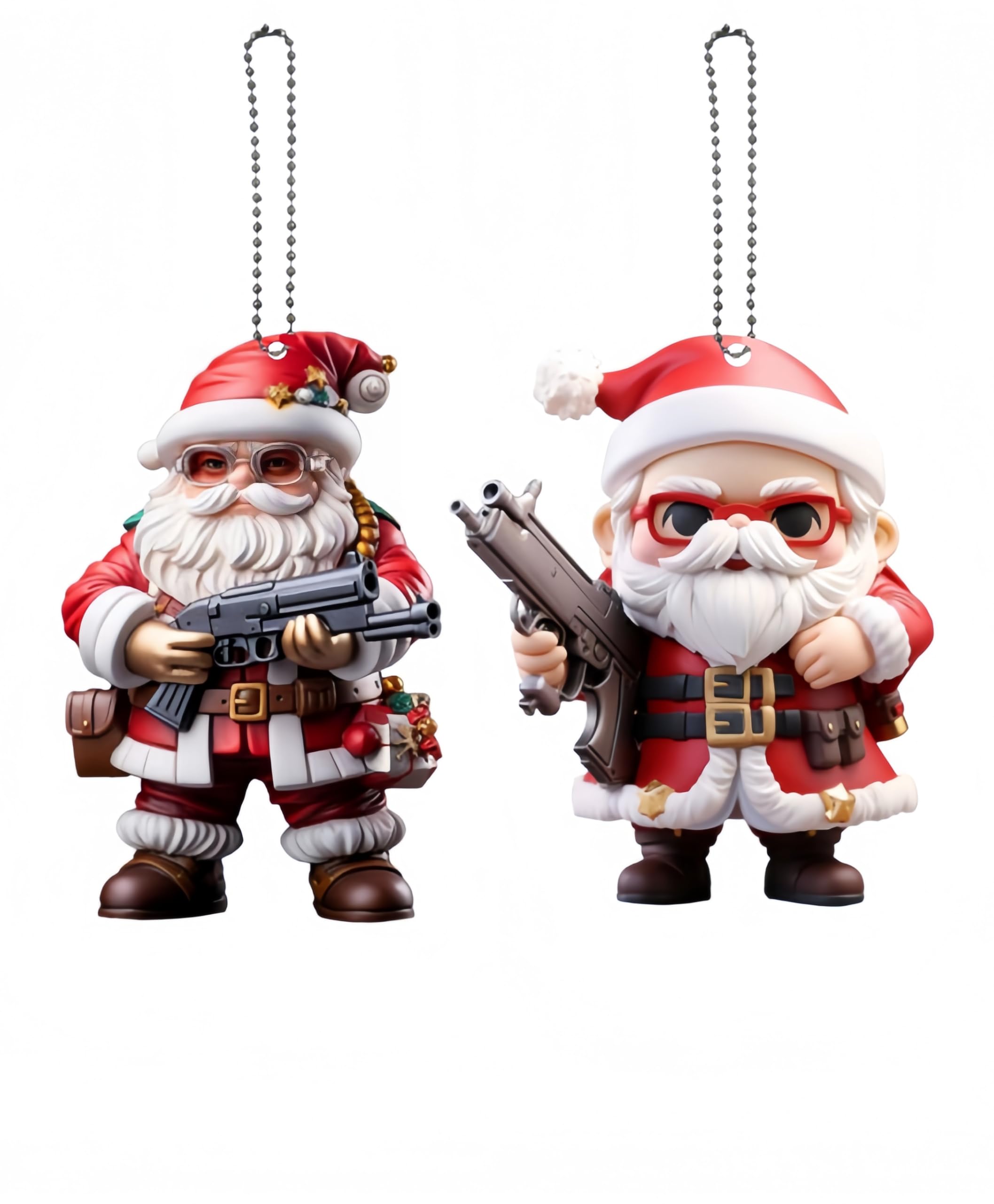 2 Pieces of Funny Christmas Ornaments, Cool Santa Claus, can be Used for Holiday Decorations, Bags, Keychains, Family Gatherings, Anniversaries and White Elephant Gifts