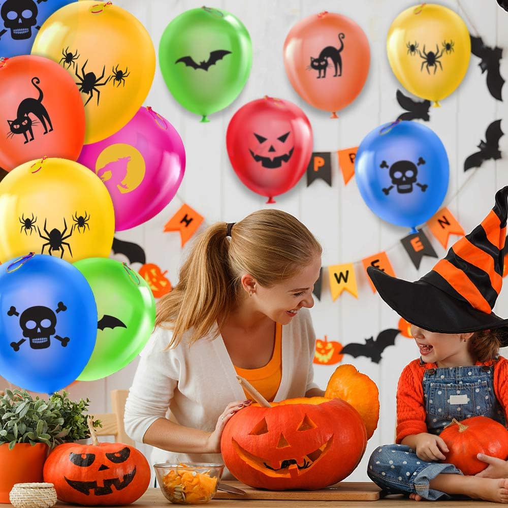 Halloween Decoration Balloons, 36PCS 6 Themes Halloween Balloons Punching Balloon for Halloween Birthday Party Classroom Decoration, Colorful Latex Punch Baloons Kids Game Toy Party Favor Supplies: Toys & Games