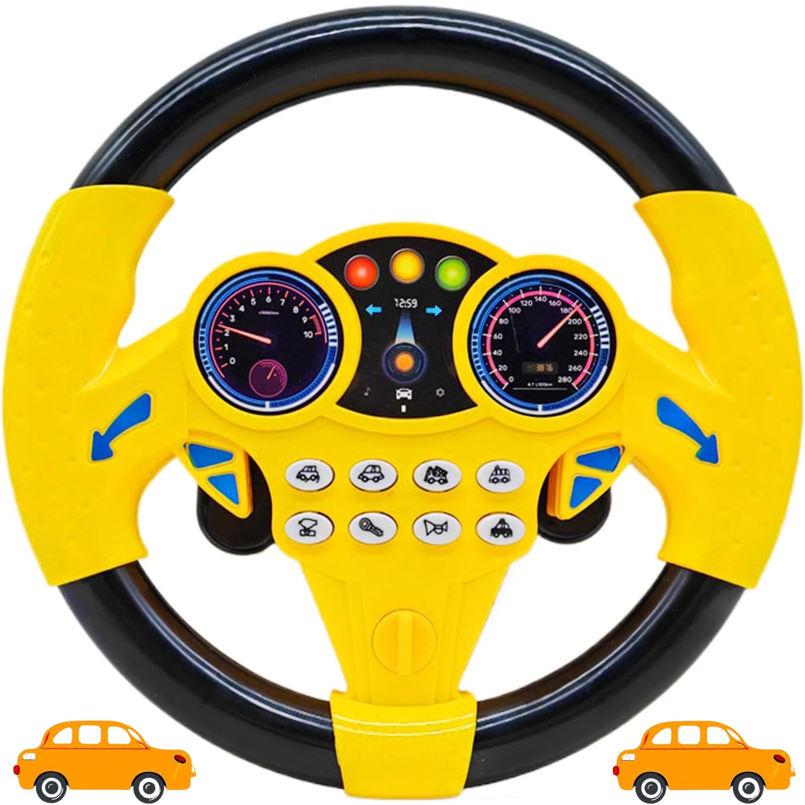 Kids Steering Wheel, Toy Steering Wheel for Car Seat, Driving Games for Toddlers, Yellow Steering Wheels Toy for Kids, 20 x 16 cm