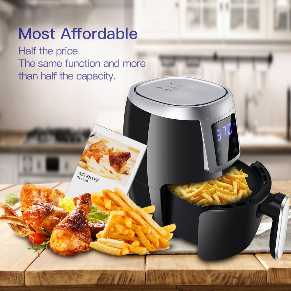 Digital Air Fryer CUSIBOX with Cookbook, Hot Air Fryers Time Temperature Control - Electric Touchscreen 2.2 Qt For Low Calories Healthier Black 1000W
