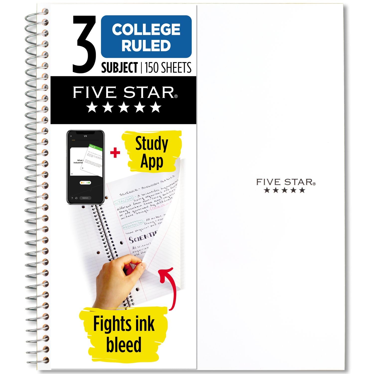 Five Star Spiral Notebook + Study App, 3