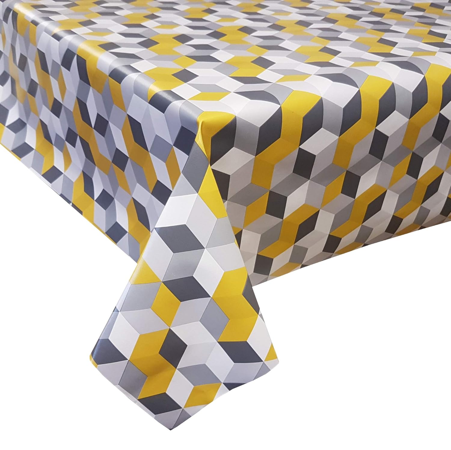 PVC Tablecloth Cubes Yellow 2.5 Metres (250cm x 140cm), Blocks Squares