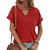 Womens V Neck T Shirts Casual Loose Tees Trending Now Summer Short Sleeve Tops