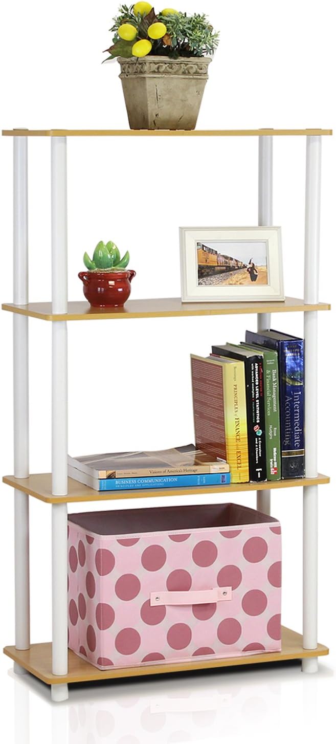 Furinno (99557BE/WH) Turn-N-Tube 4-Tier Multipurpose Shelf Display Rack - Beech/White: Kitchen & Dining