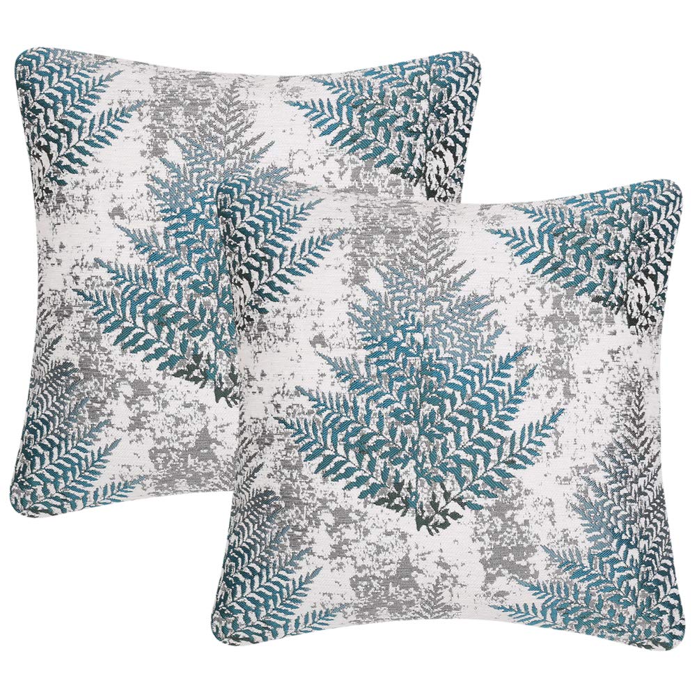 Yeiotsy Pack of 2, Nordic Style Cozy Decorative Throw Pillow Covers for Sofa Bed Car Chair Geometric Cushion Cases Jacquard Chenille (Teal Fern, 18 X 18 Inches) — image 1