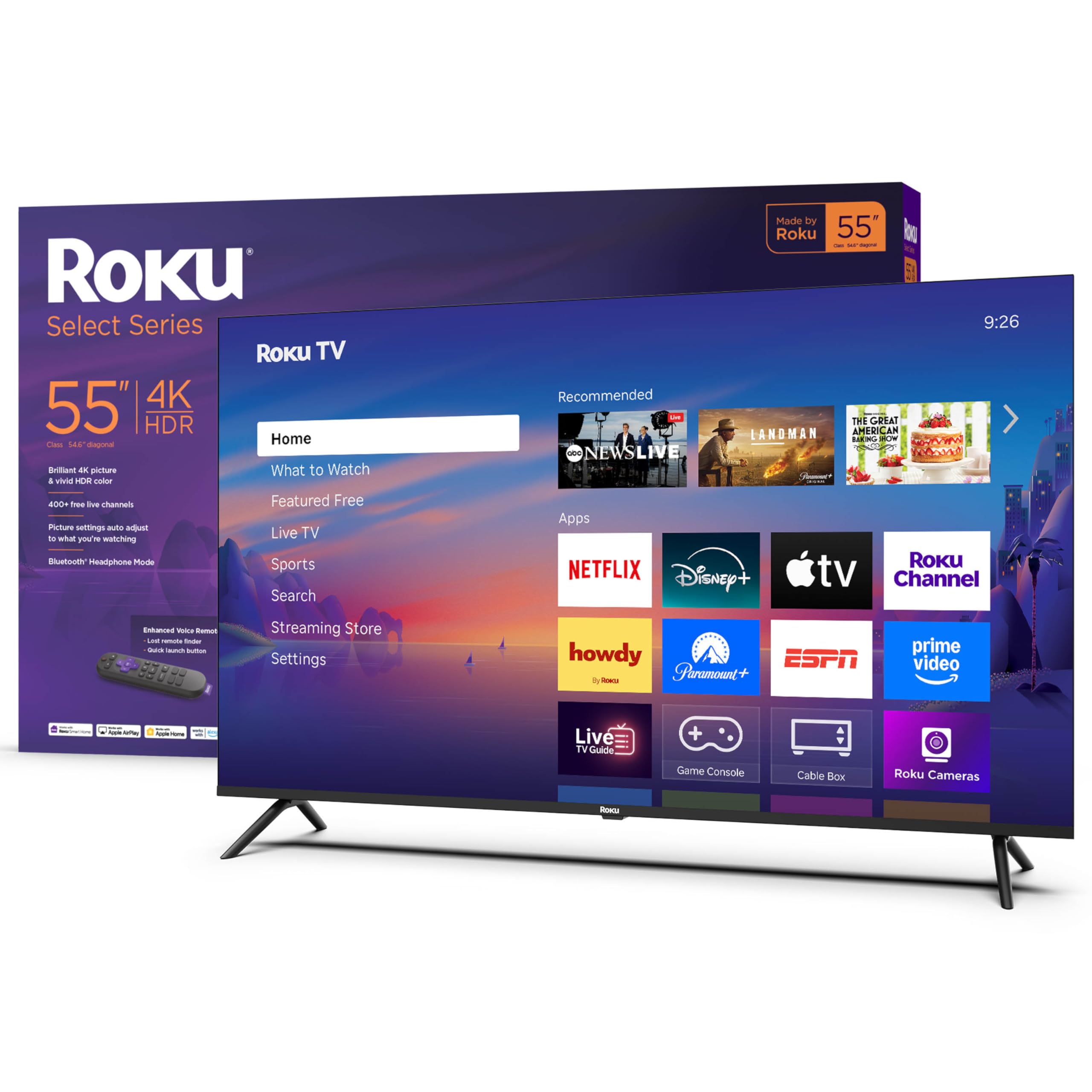 Photo 1 of **MAJOR DAMAGE TO SCREEN. SELLING FOR PARTS**Roku Smart TV 2025 – 55-Inch Select Series, 4K HDR TV – Roku TV with Enhanced Voice Remote – Flat Screen LED Television with Wi-Fi for Streaming Live Local News, Sports, Family Entertainment