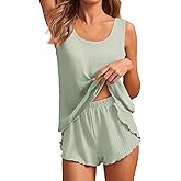 Ekouaer 2 Pieces Womens Tank Top Pajamas Set Soft Sleepwear Sleeveless Cami and Shorts Summer Loungewear Pjs Set