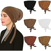 ROPCIA 6 Pcs Hijab Undercap Scarf for Women Islamic Muslim Under Hijab Cap Inner Under Scarf Hat Turban with Tie Back Closure