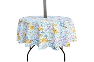 EHouseHome Outdoor and Indoor 60inch Round Tablecloth with Umbrella Hole and Zipper, Waterproof Zippered Patio Table Cloths, Spring/Summer Table Covers for Backyard Circular Table/BBQs/Picnic