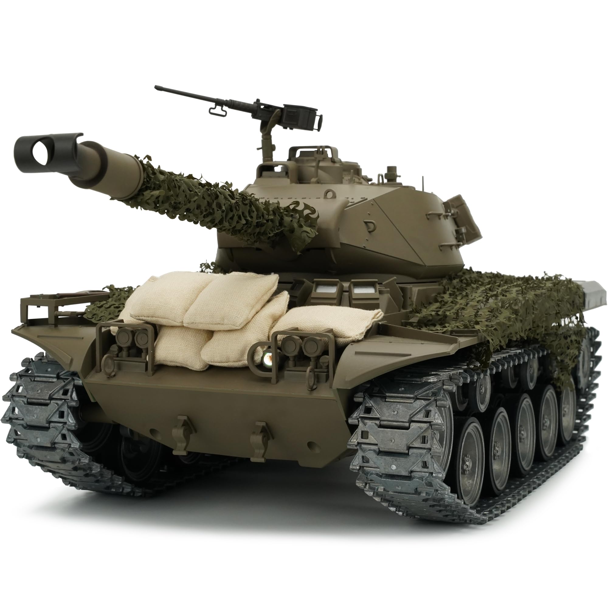 DIRACCOS Edición modificada 1/16 Control remoto US M41A3 Walker Bulldog Tank (rueda de carretera y orugas mejorada/de metal, piñón y rueda inactiva) (batería Nimh de 5000 mah) (caja de cambios de acero)