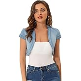 Allegra K Women's Denim Jackets Casual Cap Sleeve Open Front Shrug Summer Outfits Cropped Jean Jacket