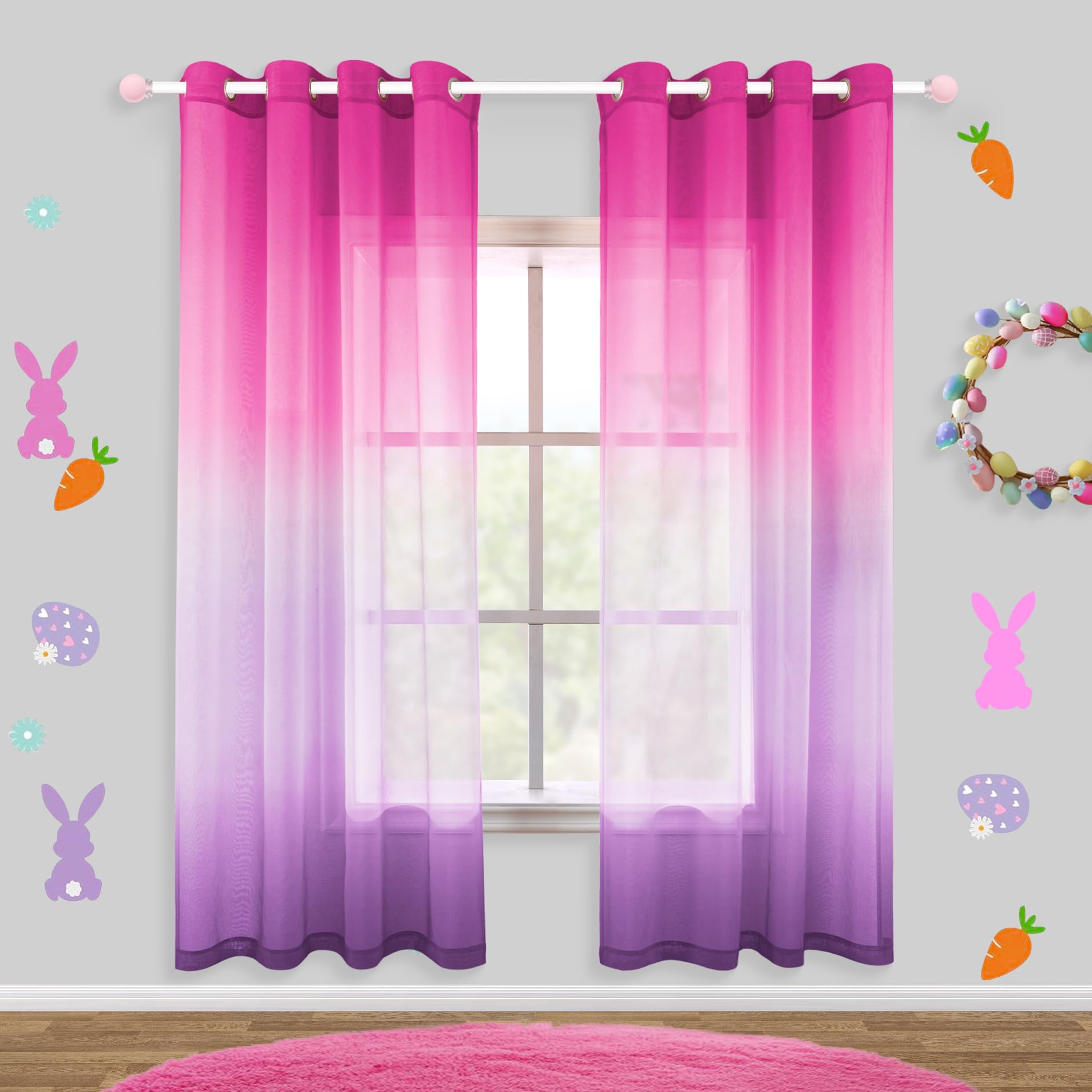 KOUFALL Hot Pink Curtains 2 Panels,Cute Curtains for Teen Girls Bedroom Aesthetic