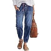 Flamingals Straight Leg Button Fly Jeans for Women Multi Pocket Mid Rise Jeans Without Belt Barrel Pants 27" Inseam