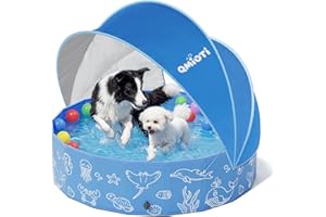 Qmioti Foldable Dog Pool with Canopy, 47in Portable Pool for Pet, Non-Slip Dog Pool for Backyard, Beach, Outdoor Summer Water