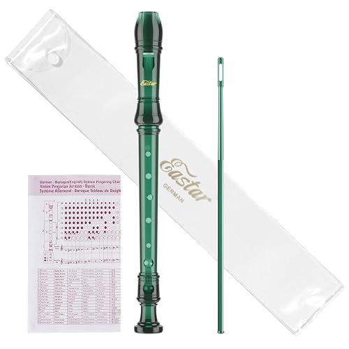 Eastar Soprano Recorder for Beginners Kids, German style C Key Recorder Instrument ABS 3 Piece with Cleaning Kit, Cotton Bag, Fingering Chart, Dark Green, ERS-1GG