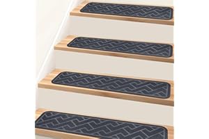 DAYACOCO 15 Pack 8 "X 30" Non Slip Stair Treads for Wooden Steps, Carpet Stair Treads Made of Polyester and Reusable Adhesive, Stair Runner Rugs for Kids, Elders and Pets (Gray)