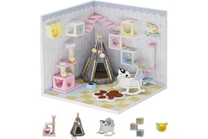 Kisoy Dollhouse Miniature with Furniture Kit, DIY 3D Wooden DIY House Kit A Corner of a Small Apartment Style with Dust Cover & LED,Handmade Tiny House Toys for Kids Adults Gift (Pet Room)