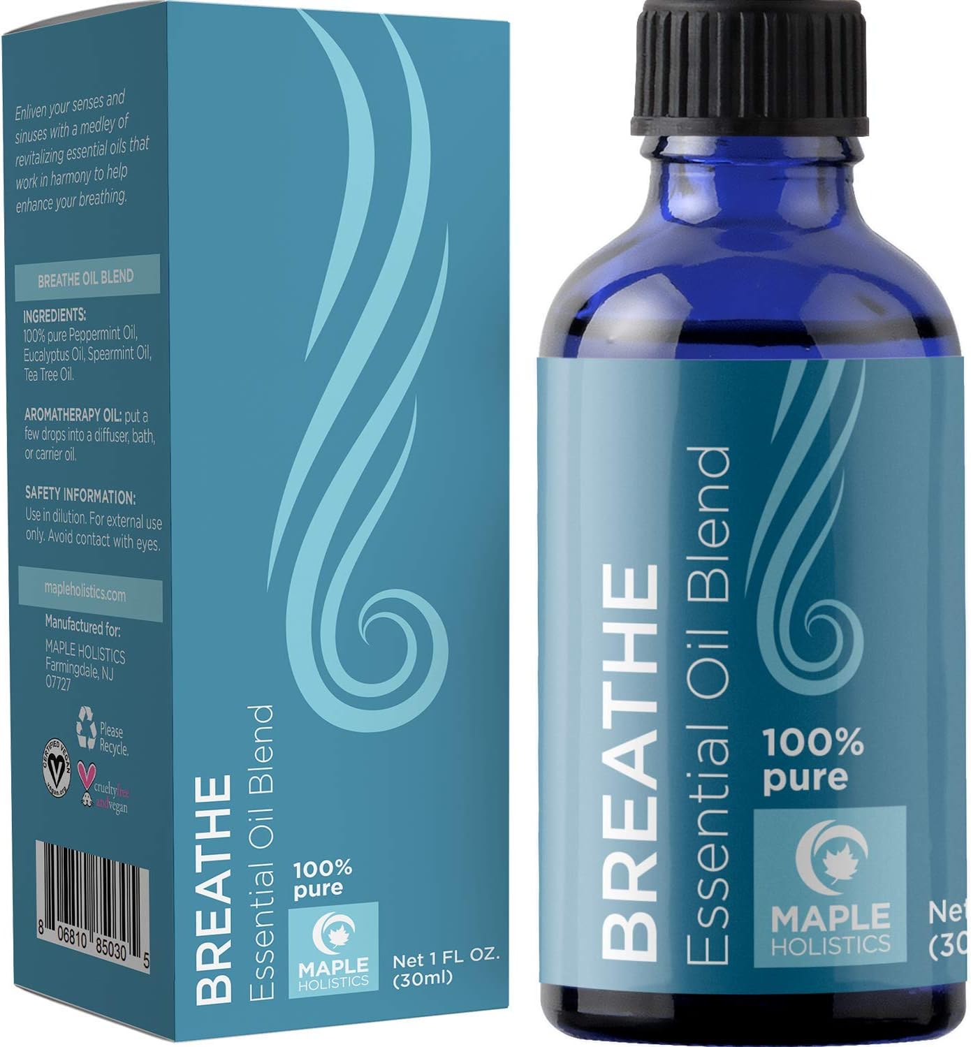 Pure Aromatherapy Essential Oil Blends - Eucalyptus Peppermint and Spearmint Breathe Essential Oils for Diffuser - Aromatherapy Oils for Snoring Solution and Natural Anxiety Relief with Tea Tree Oil: Health & Personal Care
