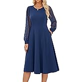 GRACE KARIN Women's 2025 Casual Long Lace Sleeve Dresses, Summer Flowy Crewneck A Line Plain Midi Dress with Pockets