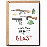 VLPGifts Funny Birthday Gun Card - Birthday Blast Card - Your Birthday Is A Blast Fun Card - Gun Greeting Card, White