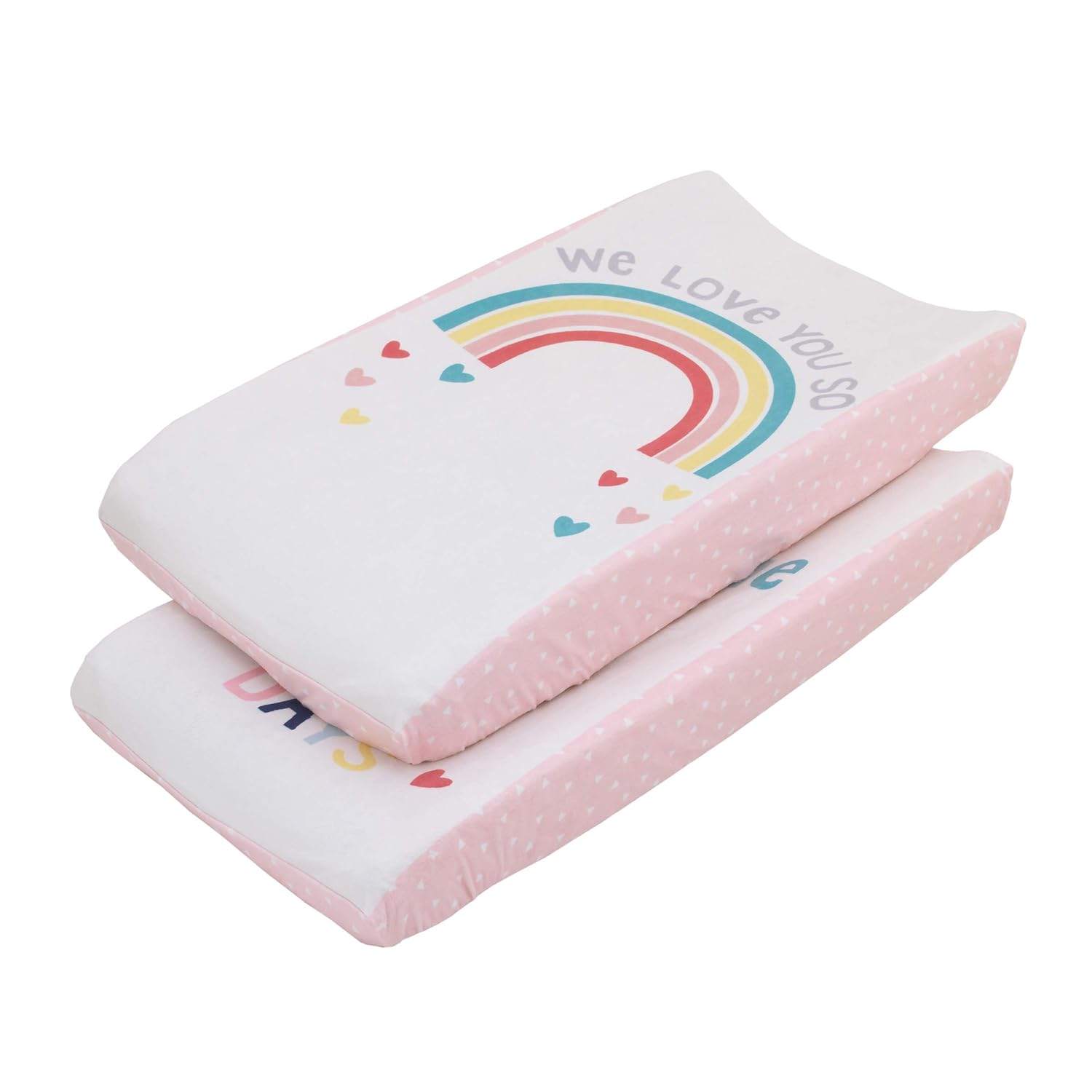 NoJo Super Soft Changing Pad Covers,"We Love You So" Multicolor Rainbow, Orange/Pink/Yellow/Aqua, (Pack of 2)