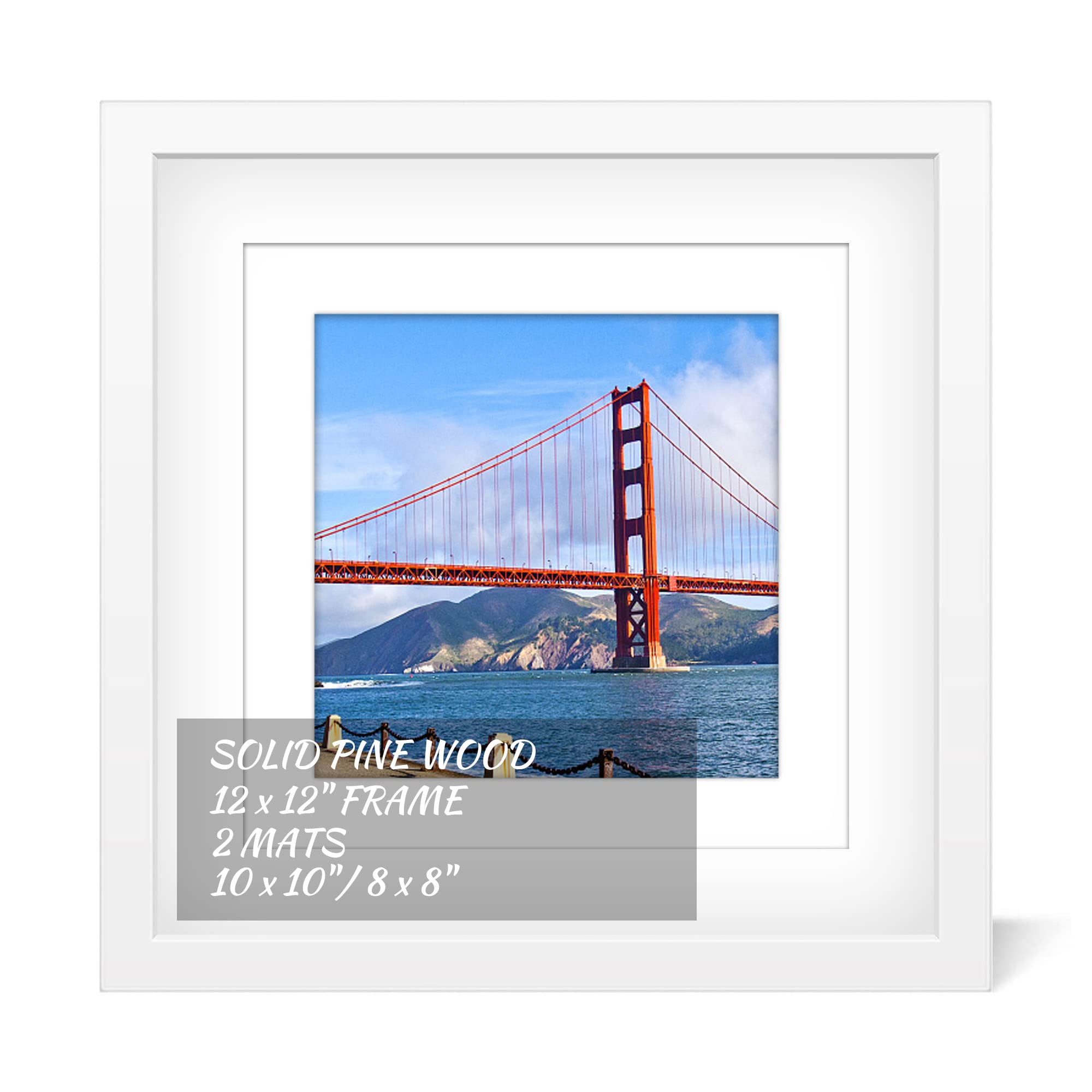 Photo 1 of 12x12 inch Wood Picture Frame for Wall Hanging Square Photo Frames with 2 Mats 8x8 inch and 10x10 inch Pictures for Baby Scan,Poster,Decoration,Anniversary,Wedding,Christmas,Diamond Painting(White)