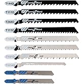 Jigsaw Blades, 10 Piece Jig Saw Blades, Assorted T-Shank jig Saw Blades for Wood, Metal and Plastic Cutting(T111D, T101AO, T101BR, T101D, T101B, T118A, T118B, T144D, T244D,T111C)