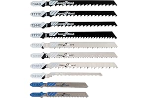 ROMEDA Jigsaw Blades, 10 Piece Jig Saw Blades, Assorted T-Shank jig Saw Blades for Wood, Metal and Plastic Cutting(T111D, T101AO, T101BR, T101D, T101B, T118A, T118B, T144D, T244D,T111C)