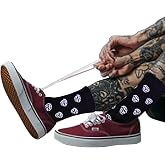 Mazeology Skull Streetwear Crew Socks, Black and White, Unisex One Size, Combed Cotton Blend, All Over Skull Design