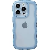 Caseative for iPhone 14 Pro Case, Blue | Solid Color Curly Wave Frame Clear Soft