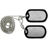 BVVDVR Stainless Steel Military Dog Tag Set with Chains and Silencers | 2 pre-stamped tags, 2 steel ball chains, 2 black silicone silencers, fixed raised lettering, for costumes and daily wear