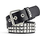 FOCAST Black Studded Belt Punk Rock Rivet Belt Grommet Threads belts with Bright Metal Pyramid for Women Men
