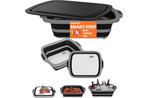 BARBEQUBE Collapsible BBQ Prep Tub XL with Locking Lid & Cutting Board - Pro-Grade Silicone Grill Station for Brisket, Ribs, Meal Prep - Space-Saving Portable Container for Camping, Tailgating & Outdoor Cooking