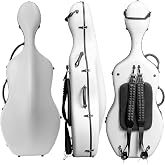 MI&amp;VI CP-7006WB Pure Poly Carbon Fiber Cello Case 4/4 Hard Shell 11.5lb (Full Size) with Wheels | Carry Straps | Rigid Protection | Tough Shell (White + Bag)