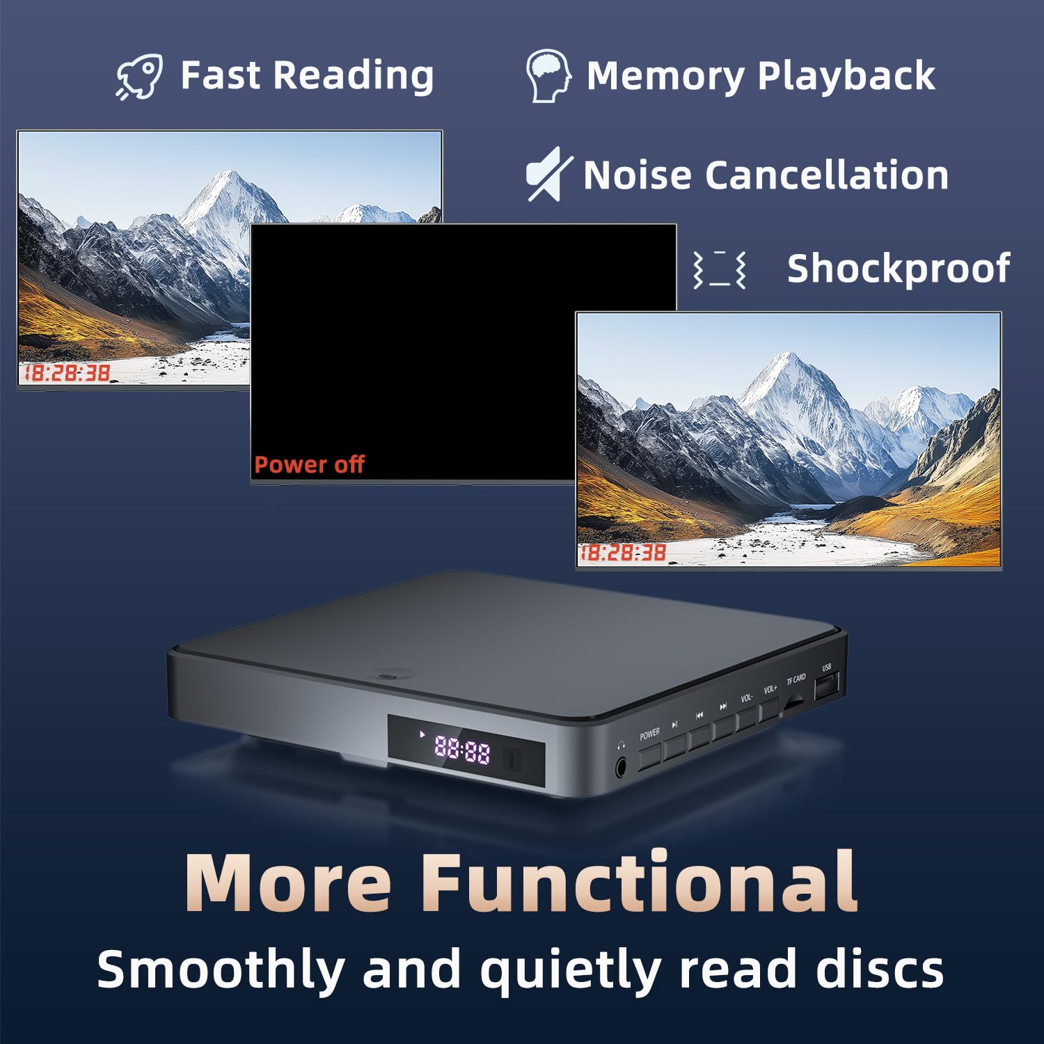 Desobry DVD Player für Fernseher, DVD-Player mit USB/TF-Eingängen, HDMI Wird mit HDMI/RCA-Kabel geliefert, Region Free, Fehlerkorrektur, Rauschunterdrückung 6