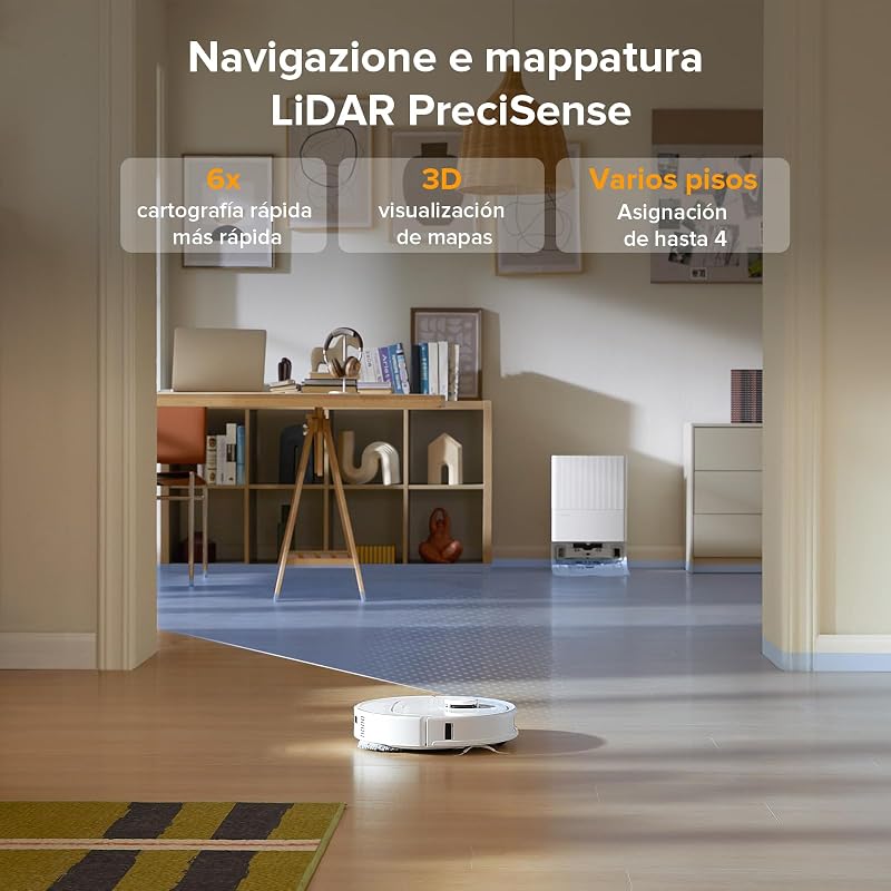 roborock QV 35A set Robot Vacuum Cleaner, sucção de 8000Pa, duas esfregonas rotativas de elevação, escovas anti-emaranhado, tecnologia reativa para evitar obstáculos, navegação e mapeamento, Branco