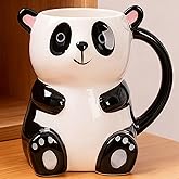 Arawat Cute Panda Coffe Mugs with Lid & Spoon Kawaii Cup Pandas Print Stuff 400ml Ceramic Tea Coffee Mug 3D Animal Cups Birthday Gifts for Women Men Girls Panda Lovers