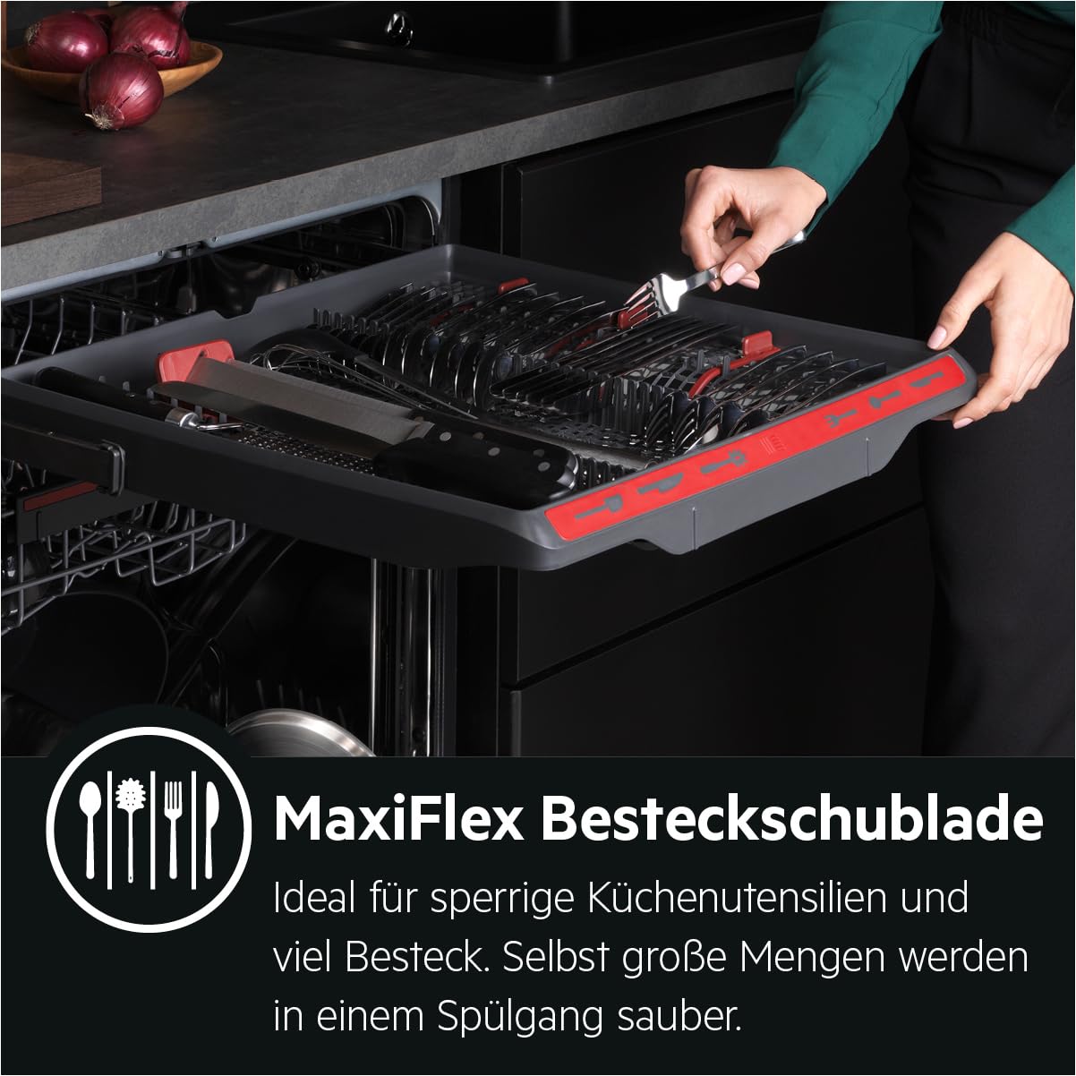 AEG Vollintegrierter Geschirrspüler 60 cm, Spülmaschine Serie 5000: AirDry Kein Nachtrocknen, Energieklasse C, Besteckschublade, personalisierte Zeit-Steuerung, 44 dB, Wasserstopp, 14 MG, FSK64907Z 5