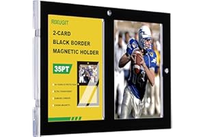 RIXUGIT 5-Pack 2-Card Magnetic Card Holders - 35PT Black Border One Touch Magnetic Cases, Wall-Mountable Design, Fits Baseball, Game, Sports Cards, Secure & Clear Protection for Trading Card Collection