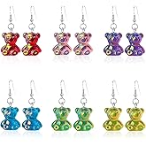 Chanaiqw 6 Pairs Gummy Bears Earring Set Cute Bear Dangle Colorful Resin Candy Cartoon Animal Drop Stud Earring for Women Jewelry