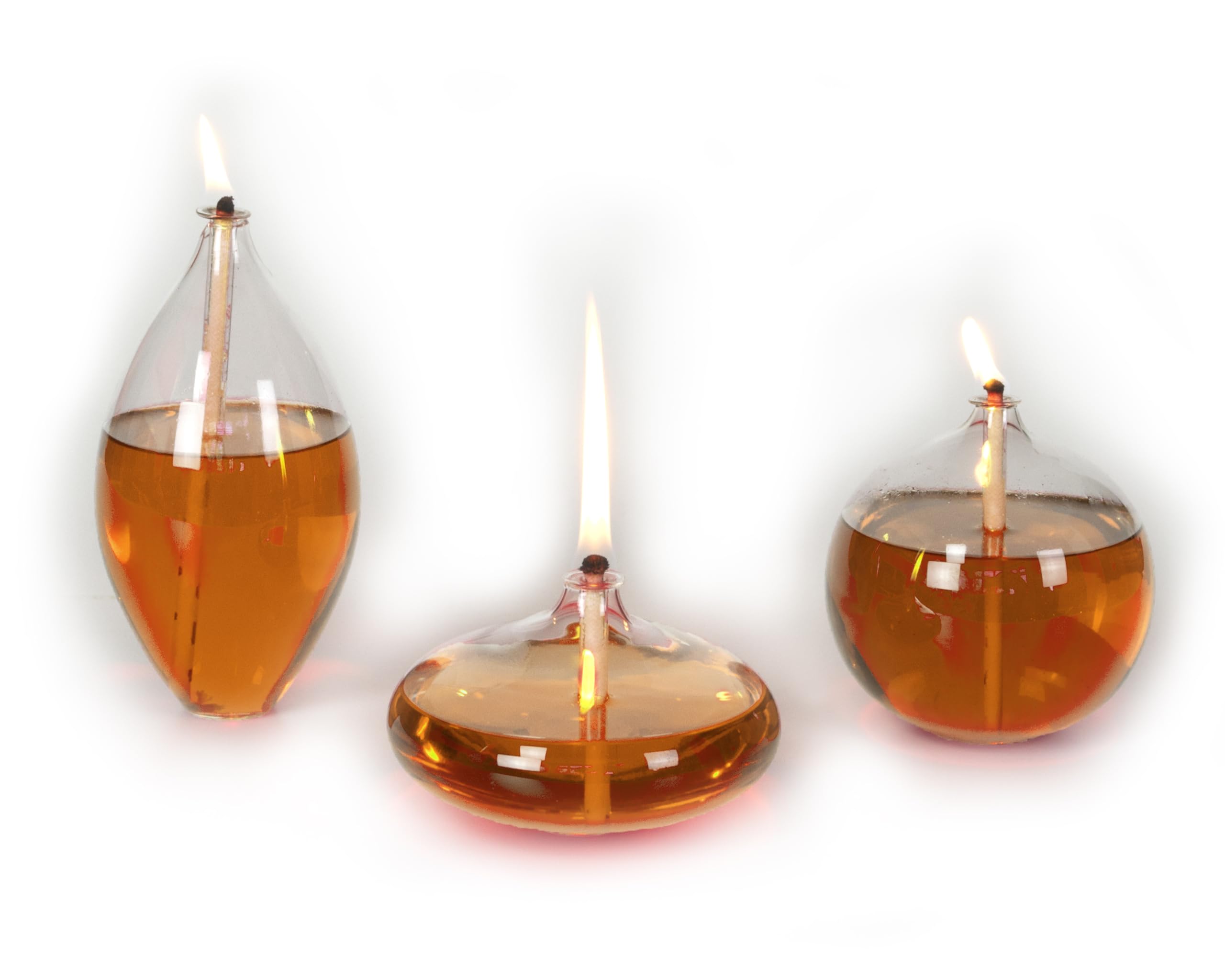 Handmade Glass Oil Lamps, Eden Set Transparent (Amber)