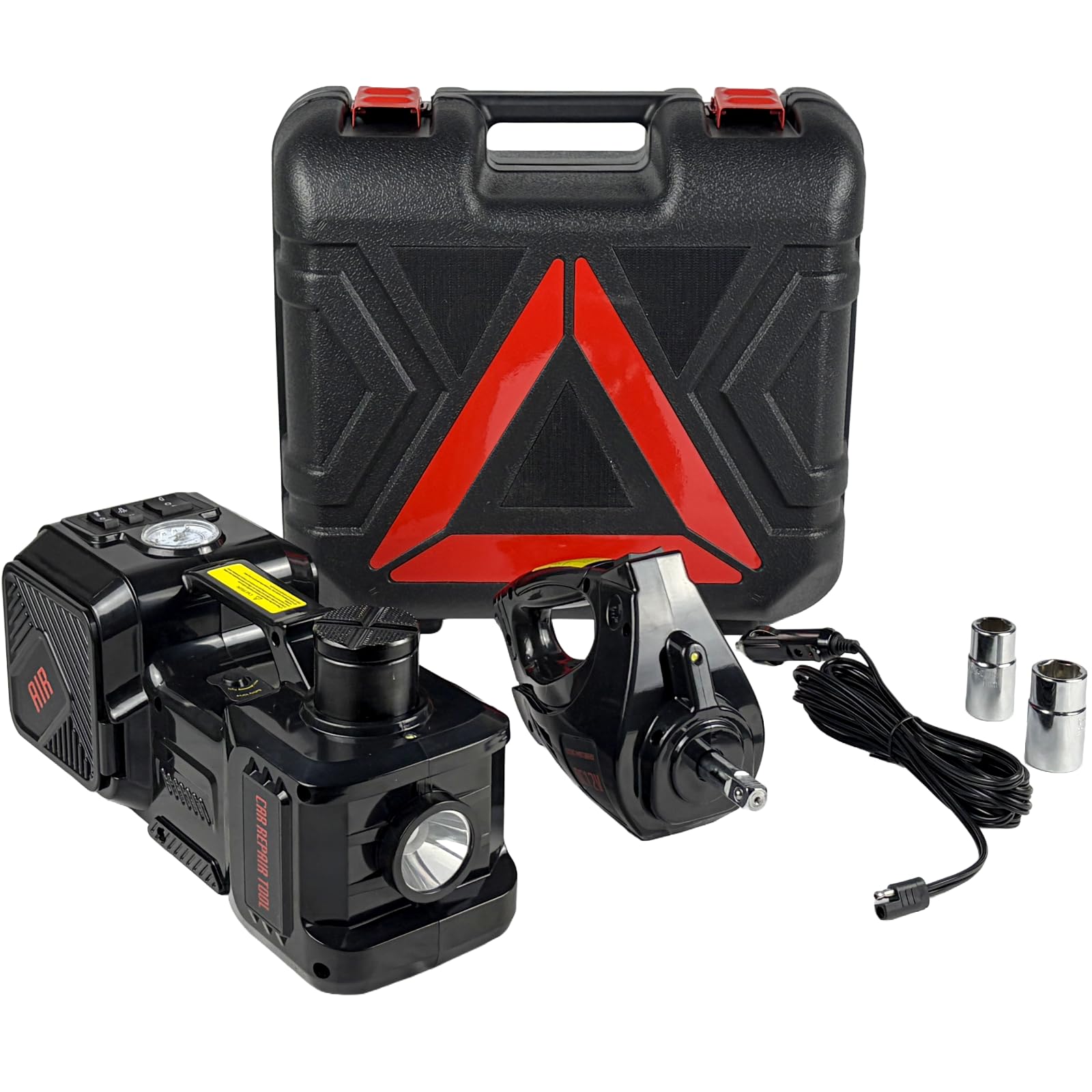 Trihelper Electric Car Jack Set 5 Ton Hydraulic Jack with Integrated Tire Pump Car Lift Floor Jack with Impact Wrench for Sedans SUV MPV Sedan Truck Change Tires Garage Repair Image